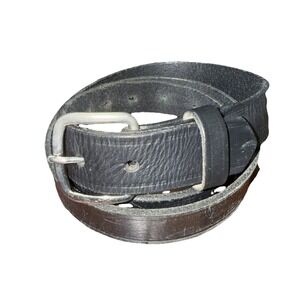 Mens Black Boston Leather Belt Sz 42 Silver buckle USPS approved PE2-2669